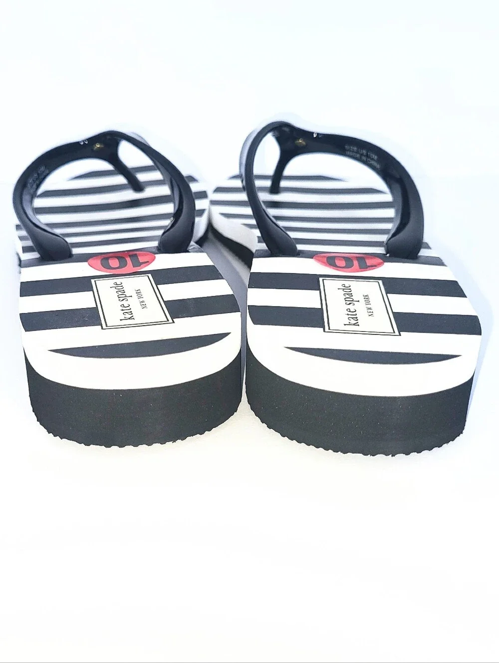 NWT Kate Spade Milli Flip Flop Wedge Thong Sandal Black & White Striped Size 10